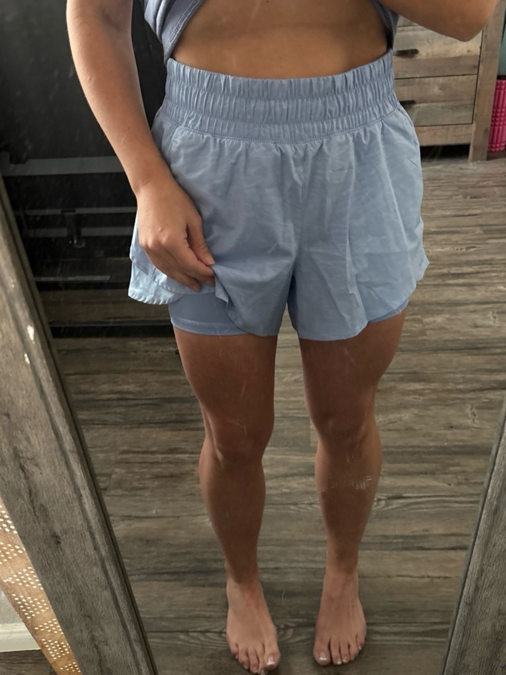 Avia Light Blue Layered Athletic Shorts with Compression Liner